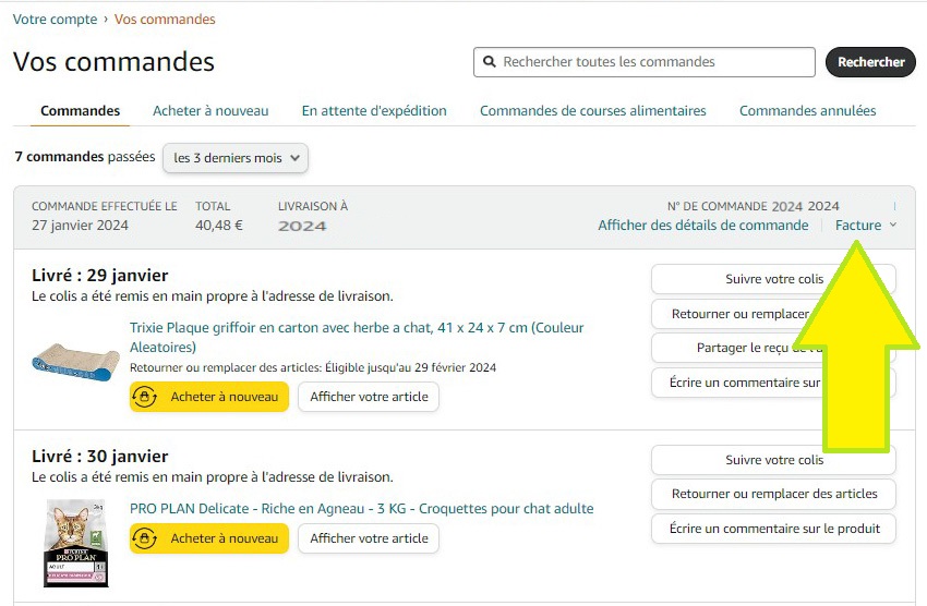 TROUVER 
FACTURE AMAZON